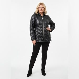 🤍 White Mark Winter Collection Black Shiny Quilted Hooded Jacket – 2XL – NWT